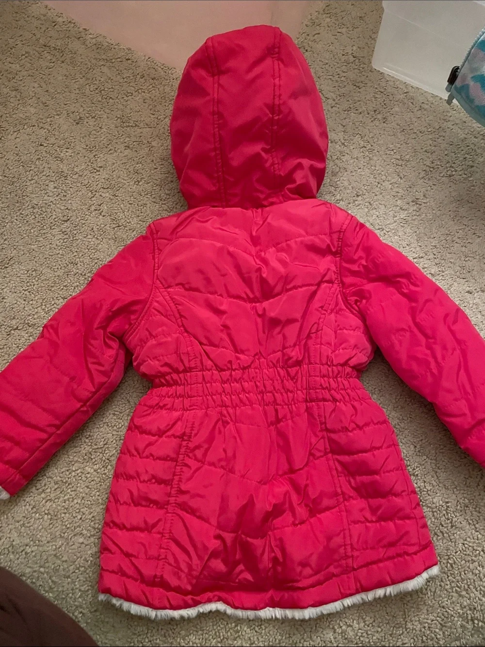 DKNY Girls' Bright Pink Reversible Hooded Quilted Puffer Coat